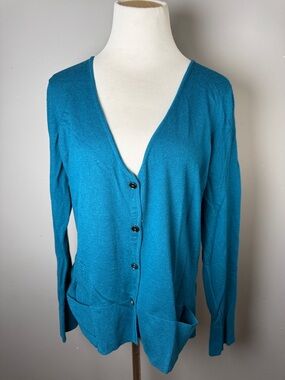 Teal V‑Neck Button Cardigan Sweater - Women
